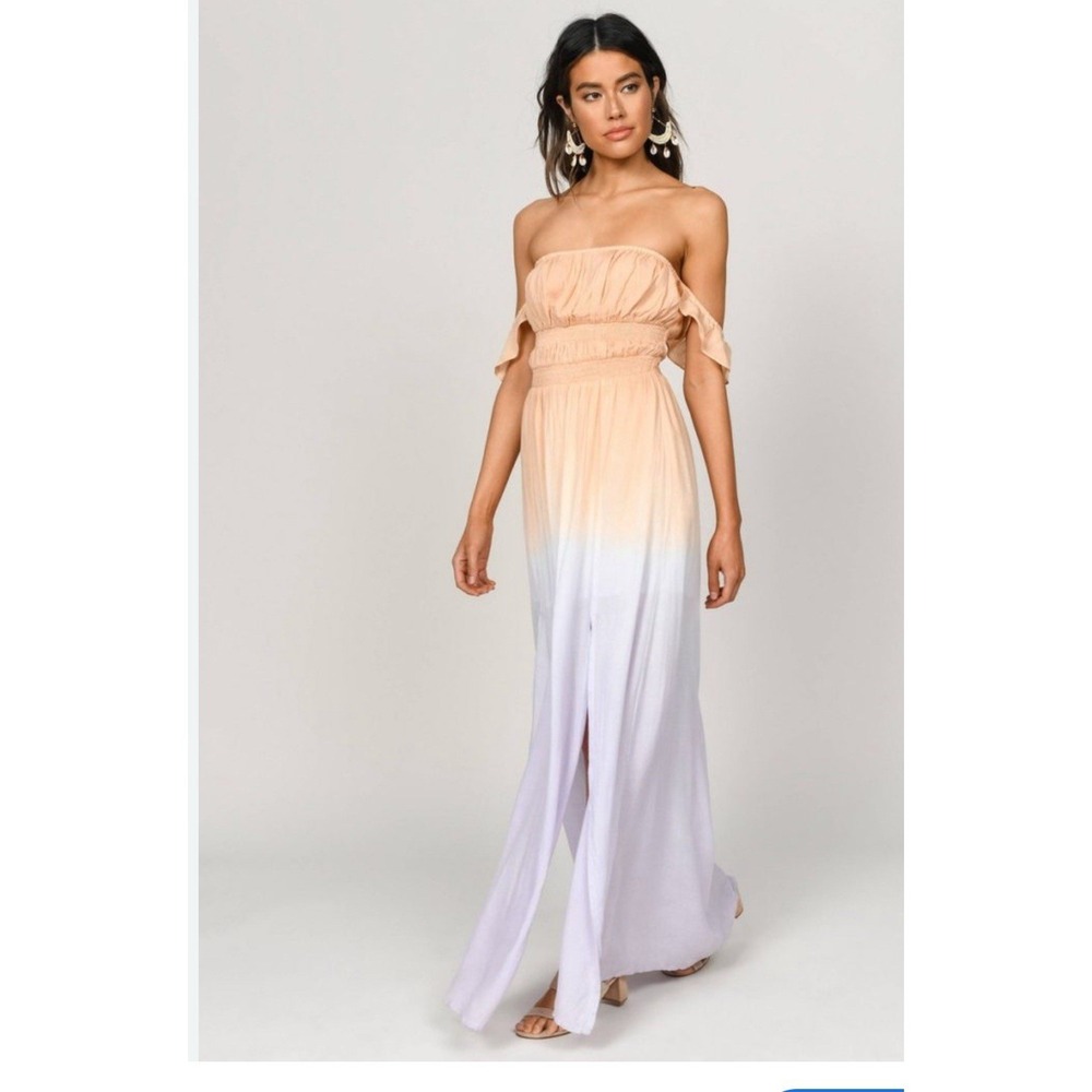 TOBI Kallie Maxi Smocked  Dress with Double Side Slit Off The Shoulder M Multi